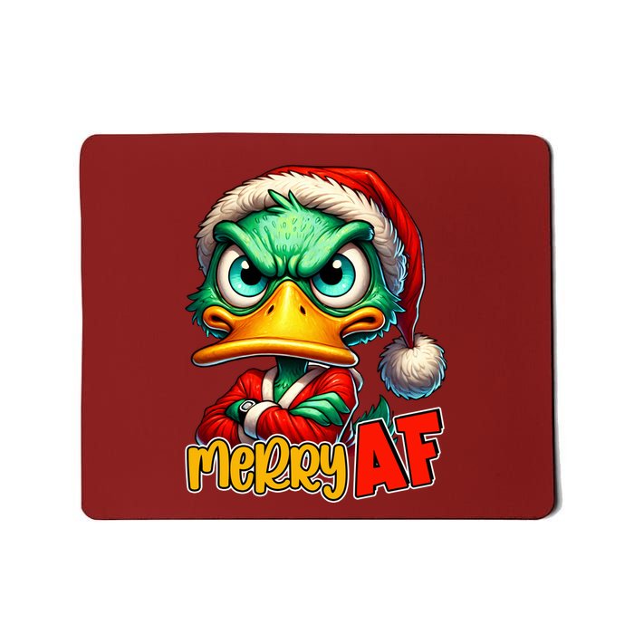 Merry Af Funny Sarcastic Grumpy Duck Christmas Mousepad
