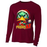 Merry Af Funny Sarcastic Grumpy Duck Christmas Cooling Performance Long Sleeve Crew