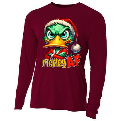 Merry Af Funny Sarcastic Grumpy Duck Christmas Cooling Performance Long Sleeve Crew