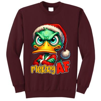 Merry Af Funny Sarcastic Grumpy Duck Christmas Tall Sweatshirt