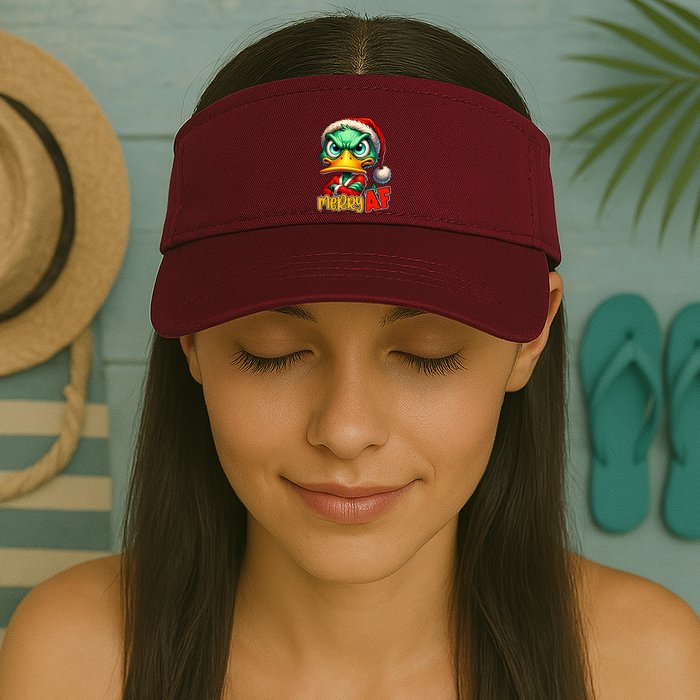 Merry Af Funny Sarcastic Grumpy Duck Christmas Visor