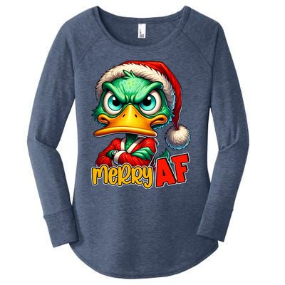 Merry Af Funny Sarcastic Grumpy Duck Christmas Women's Perfect Tri Tunic Long Sleeve Shirt