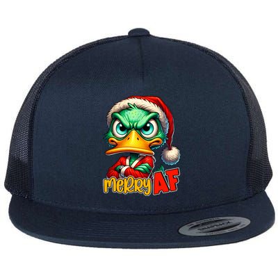 Merry Af Funny Sarcastic Grumpy Duck Christmas Flat Bill Trucker Hat