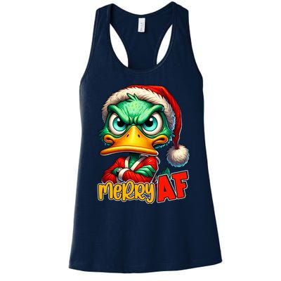 Merry Af Funny Sarcastic Grumpy Duck Christmas Women's Racerback Tank