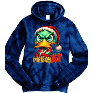 Merry Af Funny Sarcastic Grumpy Duck Christmas Tie Dye Hoodie