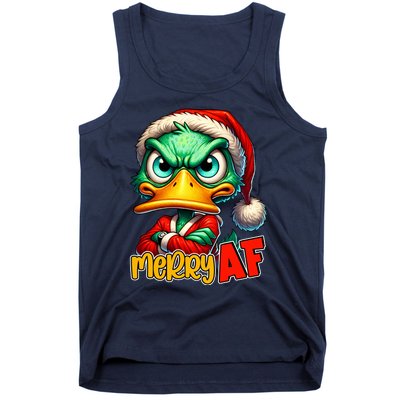 Merry Af Funny Sarcastic Grumpy Duck Christmas Tank Top