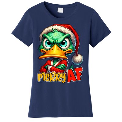 Merry Af Funny Sarcastic Grumpy Duck Christmas Women's T-Shirt