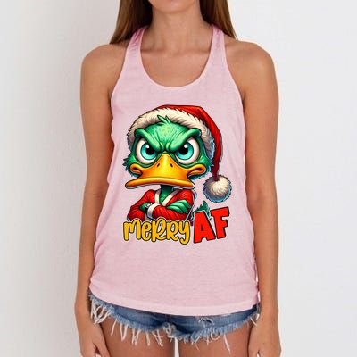 Merry Af Funny Sarcastic Grumpy Duck Christmas Women's Knotted Racerback Tank