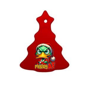 Merry Af Funny Sarcastic Grumpy Duck Christmas Ceramic Tree Ornament