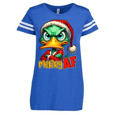 Merry Af Funny Sarcastic Grumpy Duck Christmas Enza Ladies Jersey Football T-Shirt