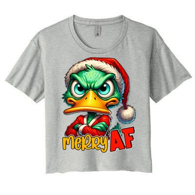 Merry Af Funny Sarcastic Grumpy Duck Christmas Women's Crop Top Tee