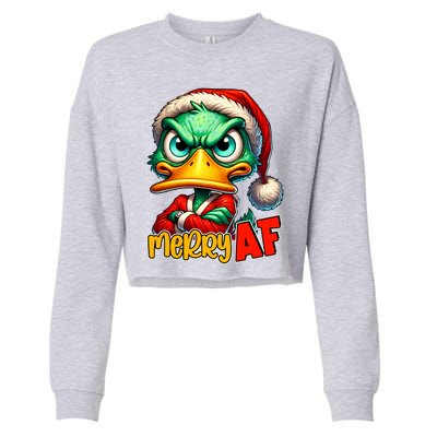 Merry Af Funny Sarcastic Grumpy Duck Christmas Cropped Pullover Crew