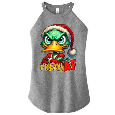 Merry Af Funny Sarcastic Grumpy Duck Christmas Women's Perfect Tri Rocker Tank