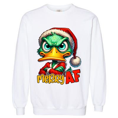 Merry Af Funny Sarcastic Grumpy Duck Christmas Garment-Dyed Sweatshirt