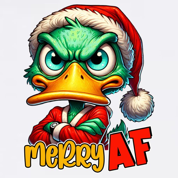 Merry Af Funny Sarcastic Grumpy Duck Christmas Garment-Dyed Sweatshirt