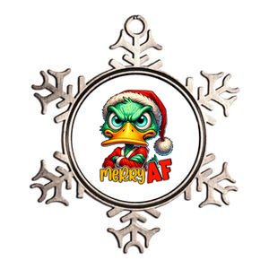 Merry Af Funny Sarcastic Grumpy Duck Christmas Metallic Star Ornament