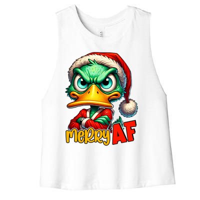 Merry Af Funny Sarcastic Grumpy Duck Christmas Women's Racerback Cropped Tank