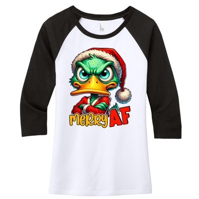 Merry Af Funny Sarcastic Grumpy Duck Christmas Women's Tri-Blend 3/4-Sleeve Raglan Shirt