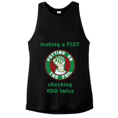 Making A Fist Putting On The Foil Checking You Twice Ladies PosiCharge Tri-Blend Wicking Tank