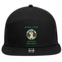 Making A Fist Putting On The Foil Checking You Twice 7 Panel Mesh Trucker Snapback Hat