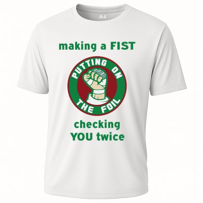 Making A Fist Putting On The Foil Checking You Twice Performance Shirt
