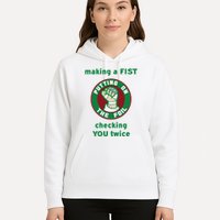 Making A Fist Putting On The Foil Checking You Twice Hoodie