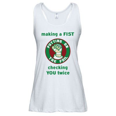 Making A Fist Putting On The Foil Checking You Twice Ladies Essential Flowy Tank