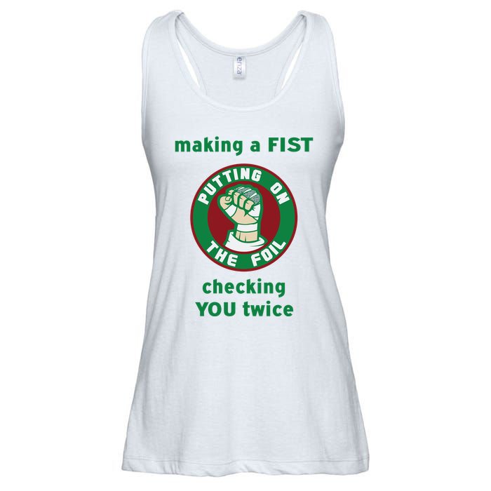 Making A Fist Putting On The Foil Checking You Twice Ladies Essential Flowy Tank