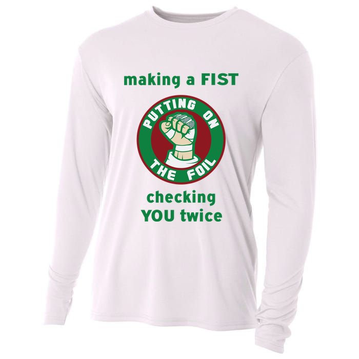 Making A Fist Putting On The Foil Checking You Twice Cooling Performance Long Sleeve Crew