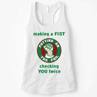 Making A Fist Putting On The Foil Checking You Twice Womens Tank Top