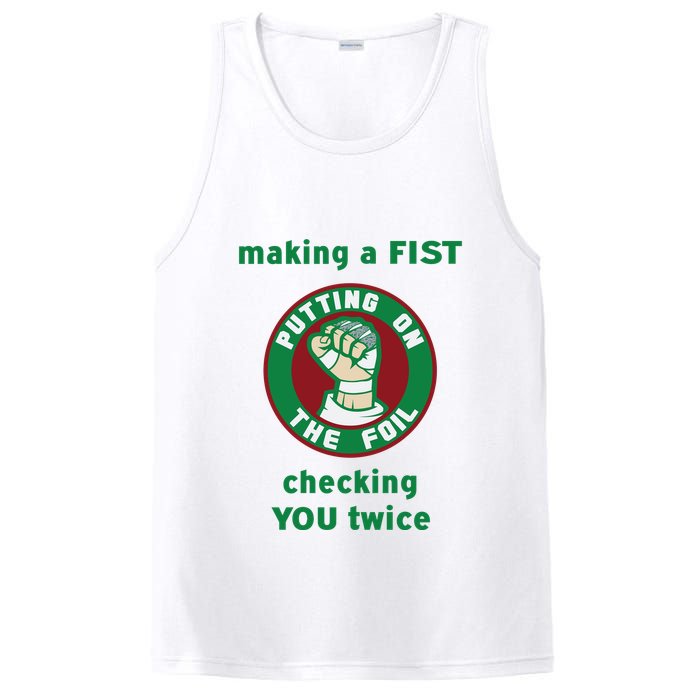 Making A Fist Putting On The Foil Checking You Twice PosiCharge Competitor Tank