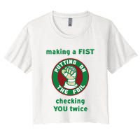 Making A Fist Putting On The Foil Checking You Twice Crop Top