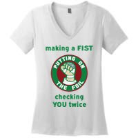 Making A Fist Putting On The Foil Checking You Twice Women's V-Neck T-Shirt