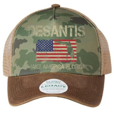 Make America Florida, DeSantis 2024 Election Vintage US Flag Legacy Tie Dye Trucker Hat