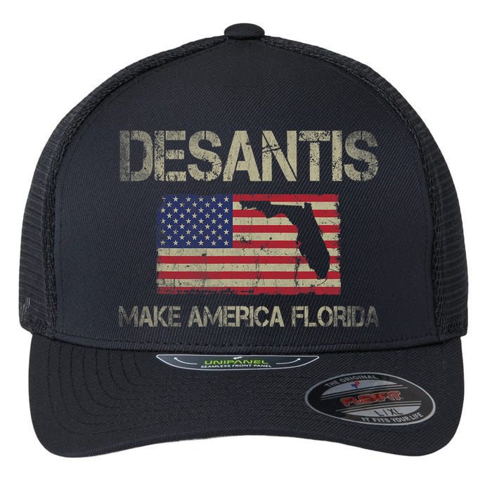 Make America Florida, DeSantis 2024 Election Vintage US Flag Flexfit Unipanel Trucker Cap