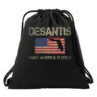 Make America Florida, DeSantis 2024 Election Vintage US Flag Drawstring Bag