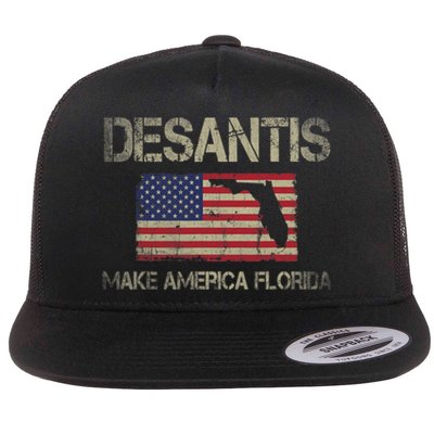 Make America Florida, DeSantis 2024 Election Vintage US Flag Flat Bill Trucker Hat