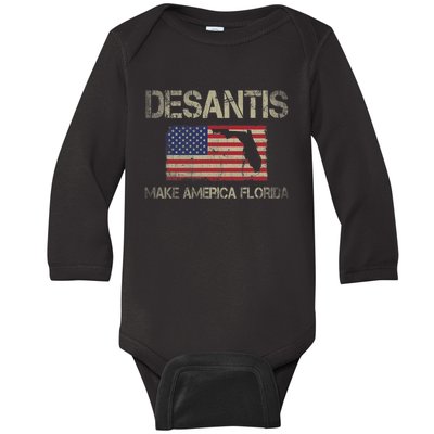 Make America Florida, DeSantis 2024 Election Vintage US Flag Baby Long Sleeve Bodysuit