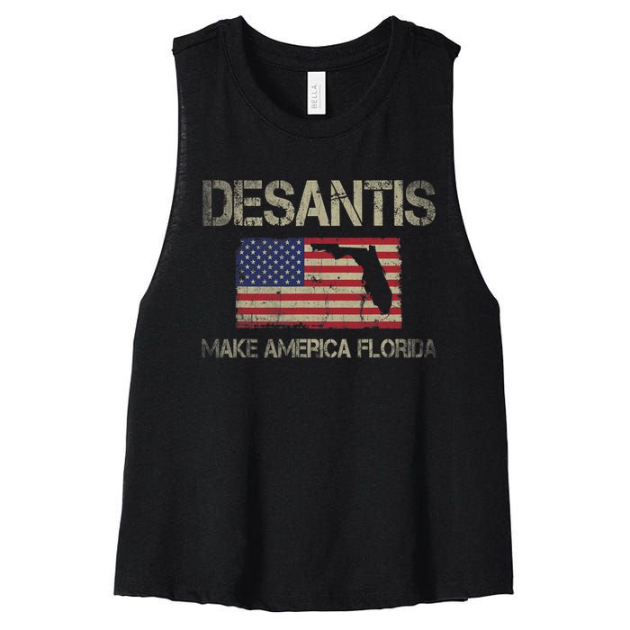 Make America Florida, DeSantis 2024 Election Vintage US Flag Women's Racerback Cropped Tank