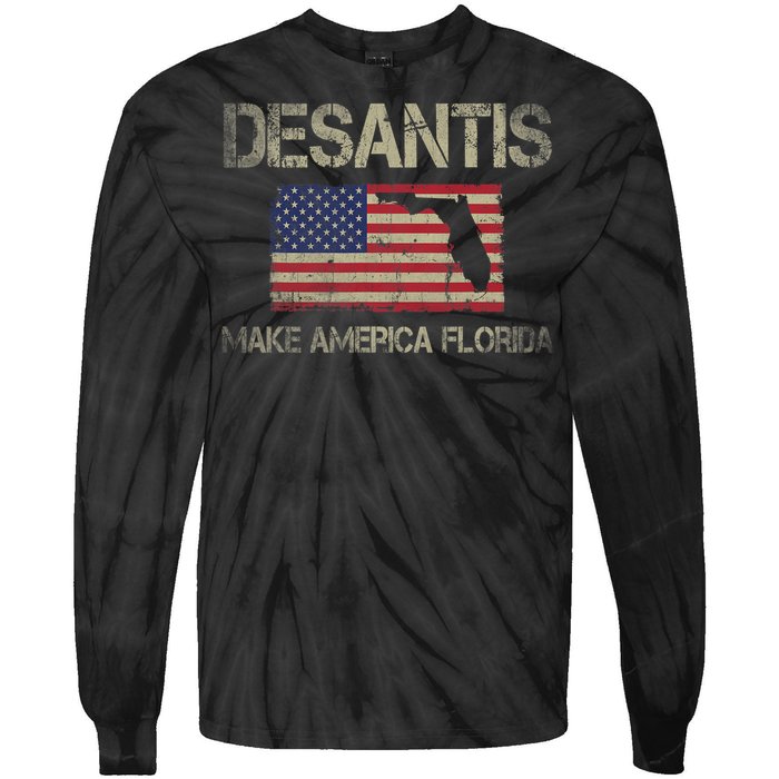 Make America Florida, DeSantis 2024 Election Vintage US Flag Tie-Dye Long Sleeve Shirt