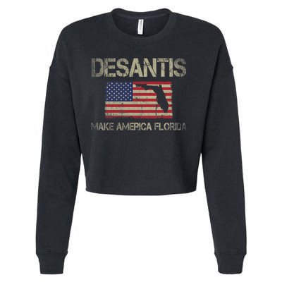 Make America Florida, DeSantis 2024 Election Vintage US Flag Cropped Pullover Crew