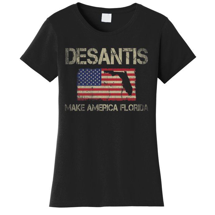 Make America Florida, DeSantis 2024 Election Vintage US Flag Women's T-Shirt