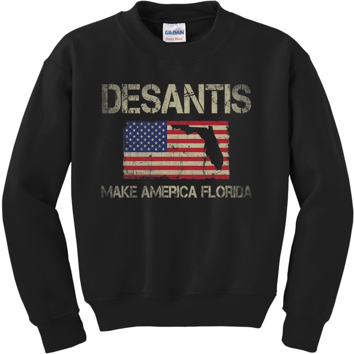 Make America Florida, DeSantis 2024 Election Vintage US Flag Kids Sweatshirt