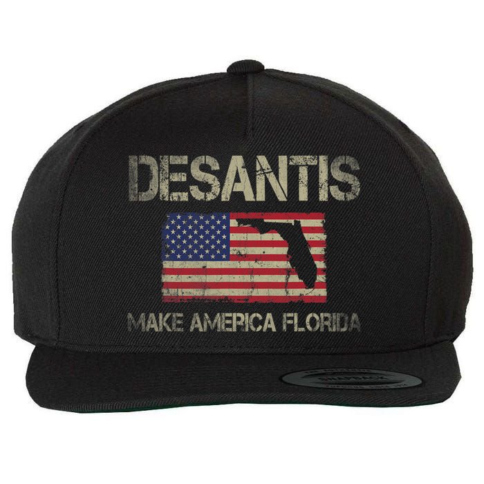 Make America Florida, DeSantis 2024 Election Vintage US Flag Wool Snapback Cap