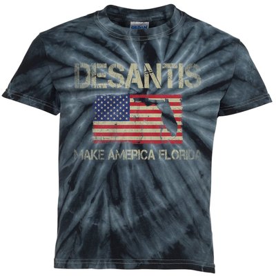 Make America Florida, DeSantis 2024 Election Vintage US Flag Kids Tie-Dye T-Shirt