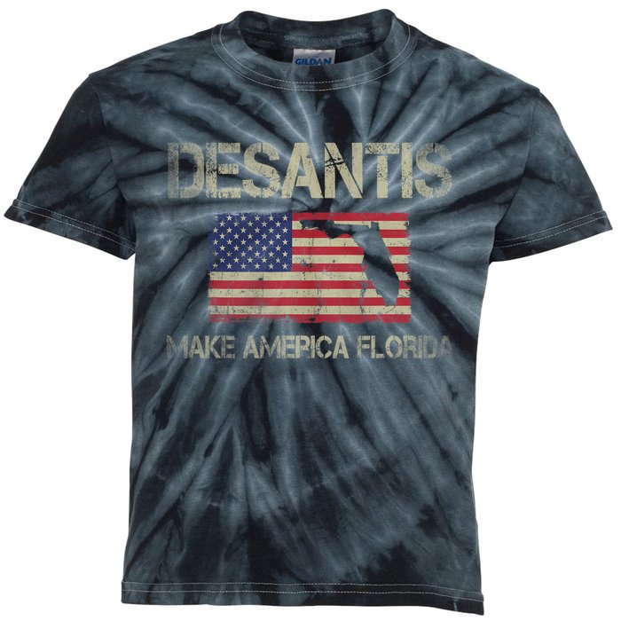 Make America Florida, DeSantis 2024 Election Vintage US Flag Kids Tie-Dye T-Shirt