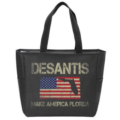 Make America Florida, DeSantis 2024 Election Vintage US Flag Zip Tote Bag