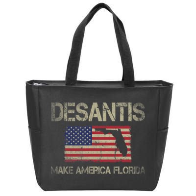 Make America Florida, DeSantis 2024 Election Vintage US Flag Zip Tote Bag