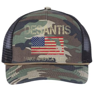 Make America Florida, DeSantis 2024 Election Vintage US Flag Retro Rope Trucker Hat Cap