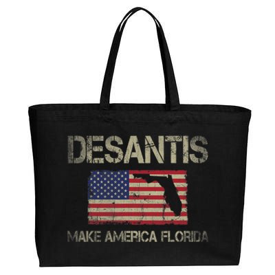 Make America Florida, DeSantis 2024 Election Vintage US Flag Cotton Canvas Jumbo Tote